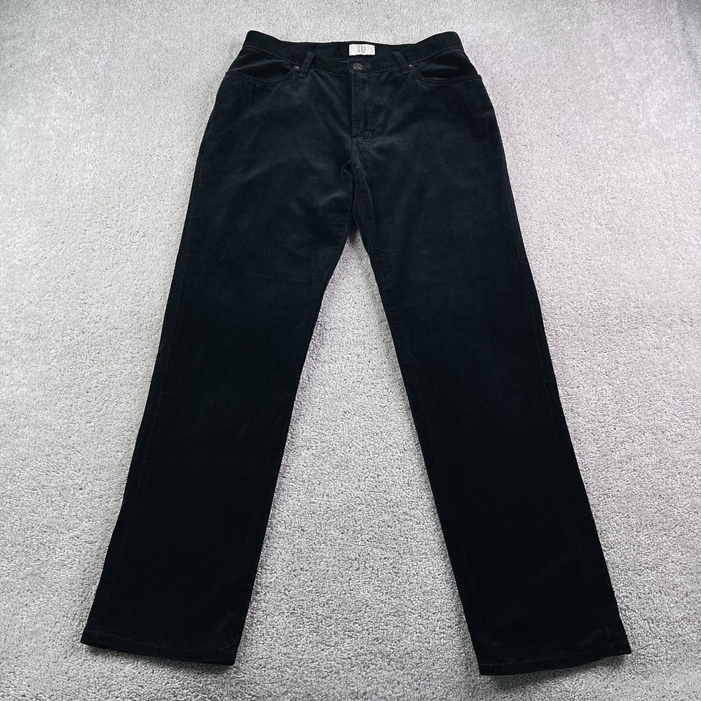 Vintage Gap Pants Womens 10 Black‎ Velour Velvet Low Rise Fit Straight Leg Y2K